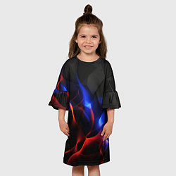 Платье клеш для девочки Красное и синие свечение от черных плит, цвет: 3D-принт — фото 2