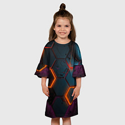 Платье клеш для девочки Неоновые оранжевые плиты, цвет: 3D-принт — фото 2