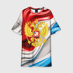 Платье клеш для девочки Герб России на фоне флага, цвет: 3D-принт