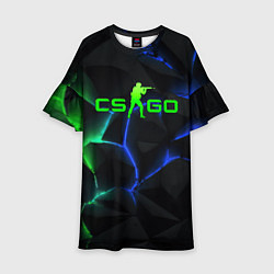 Платье клеш для девочки CS GO green blue neon, цвет: 3D-принт