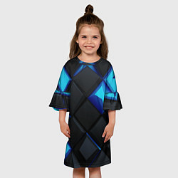 Платье клеш для девочки Черные и синие плитки, цвет: 3D-принт — фото 2