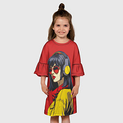 Платье клеш для девочки Девушка в красных очках, цвет: 3D-принт — фото 2