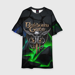 Платье клеш для девочки Baldurs Gate 3 black blue neon, цвет: 3D-принт