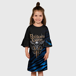 Платье клеш для девочки Baldurs Gate 3 logo blue geometry, цвет: 3D-принт — фото 2