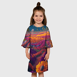 Платье клеш для девочки Цветочный луг, цвет: 3D-принт — фото 2