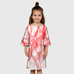 Платье клеш для девочки Белый фон и красные молнии, цвет: 3D-принт — фото 2