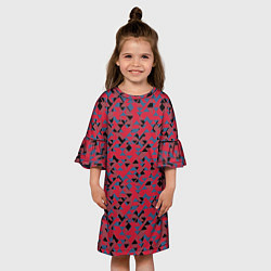 Платье клеш для девочки Черные и синие треугольники на красном, цвет: 3D-принт — фото 2