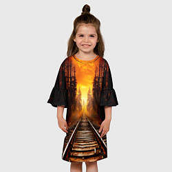 Платье клеш для девочки Железная дорога на закате, цвет: 3D-принт — фото 2