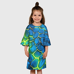 Платье клеш для девочки Green blue neon, цвет: 3D-принт — фото 2