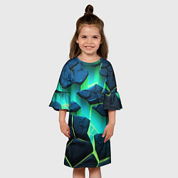 Платье клеш для девочки Разлом объемных зеленых плит, цвет: 3D-принт — фото 2