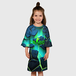 Платье клеш для девочки CSGO green abstract texture, цвет: 3D-принт — фото 2