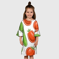 Платье клеш для девочки Помидоры и огурцы, цвет: 3D-принт — фото 2