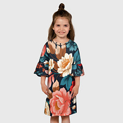 Платье клеш для девочки Летние цветы - паттерн, цвет: 3D-принт — фото 2