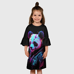 Платье клеш для девочки Панда в красках киберпанк, цвет: 3D-принт — фото 2