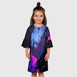 Платье клеш для девочки Сатору Годжо - Магическая битва - неон, цвет: 3D-принт — фото 2