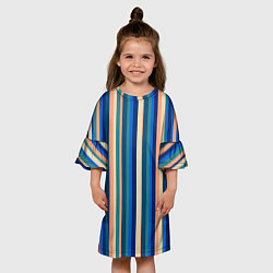 Платье клеш для девочки Полосатый сине-бежевый, цвет: 3D-принт — фото 2