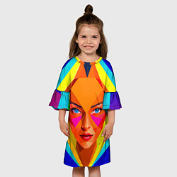 Платье клеш для девочки Девушка голубоглазая в ромбе, цвет: 3D-принт — фото 2