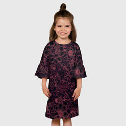 Платье клеш для девочки Цветочная тёмно-красный, цвет: 3D-принт — фото 2