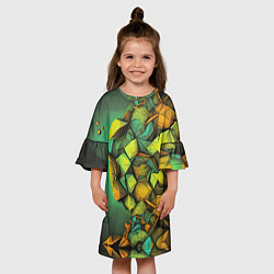 Платье клеш для девочки Зеленая объемная абстракция, цвет: 3D-принт — фото 2