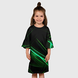Платье клеш для девочки Green lines black backgrouns, цвет: 3D-принт — фото 2