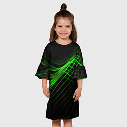 Платье клеш для девочки Зеленые яркие линии, цвет: 3D-принт — фото 2
