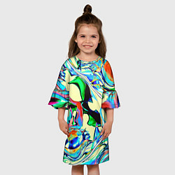 Платье клеш для девочки Яркие абстрактные разводы, цвет: 3D-принт — фото 2