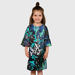Платье клеш для девочки Цветные росписи на чёрнам, цвет: 3D-принт — фото 2