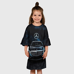 Платье клеш для девочки Mercedes Benz space background, цвет: 3D-принт — фото 2