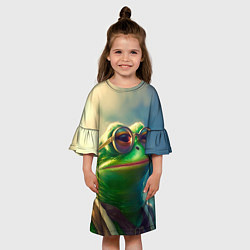 Платье клеш для девочки Лягушка Пепе, цвет: 3D-принт — фото 2
