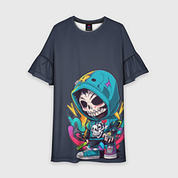 Платье клеш для девочки Граффити скелет, цвет: 3D-принт