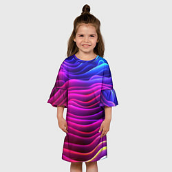 Платье клеш для девочки Синие фиолетовые волны, цвет: 3D-принт — фото 2