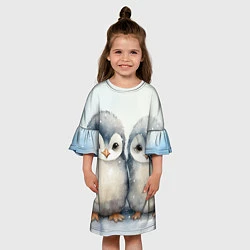 Платье клеш для девочки Милые пингвины акварель, цвет: 3D-принт — фото 2