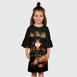 Платье клеш для девочки Маленькая ведьма с тыквами, цвет: 3D-принт — фото 2