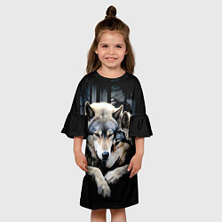 Платье клеш для девочки Волки - молодая семья, цвет: 3D-принт — фото 2