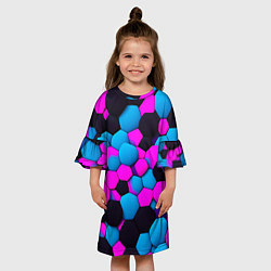 Платье клеш для девочки Узор черные розовые синии фигуры, цвет: 3D-принт — фото 2