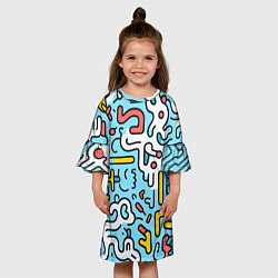 Платье клеш для девочки Геометрическая контурная абстракция, цвет: 3D-принт — фото 2