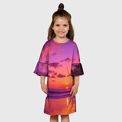 Платье клеш для девочки Пляж vice city, цвет: 3D-принт — фото 2
