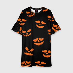 Платье клеш для девочки Рожицы тыквы, цвет: 3D-принт