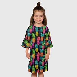 Платье клеш для девочки Разноцветные ананасы паттерн, цвет: 3D-принт — фото 2