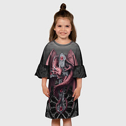 Платье клеш для девочки Красный кельтский дракон на готическом кресте, цвет: 3D-принт — фото 2