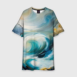 Платье клеш для девочки Штормовые волны океана, цвет: 3D-принт