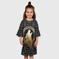 Платье клеш для девочки Тотемное животное - голова волка, цвет: 3D-принт — фото 2