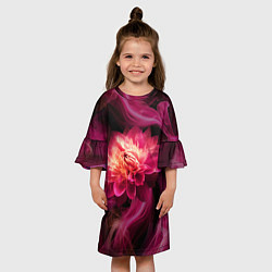 Платье клеш для девочки Розовый цветок в огне - нейросеть, цвет: 3D-принт — фото 2