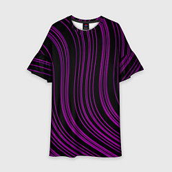 Платье клеш для девочки Абстракция фиолетовые линии, цвет: 3D-принт