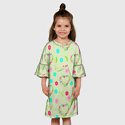 Платье клеш для девочки Цветы и веточки - венок, цвет: 3D-принт — фото 2