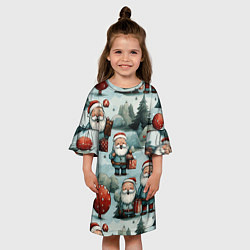 Платье клеш для девочки Рождественский узор с Санта Клаусами, цвет: 3D-принт — фото 2
