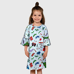 Платье клеш для девочки Елочный узор с новогодними атрибутами, цвет: 3D-принт — фото 2
