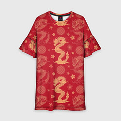 Платье клеш для девочки Азиатские драконы - классика, цвет: 3D-принт