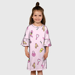 Платье клеш для девочки Барби аксессуары - розовый паттерн, цвет: 3D-принт — фото 2
