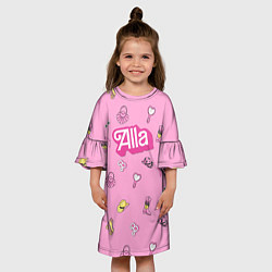 Платье клеш для девочки Алла - в стиле ретро барби: аксессуары на розовом, цвет: 3D-принт — фото 2